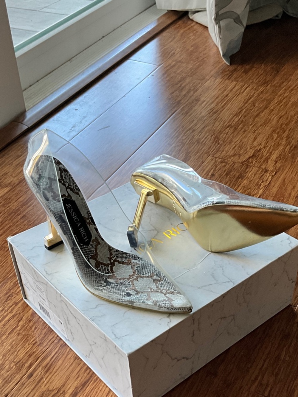 Jessica Rich Clear Pointed Toe Pumps with Gold Heel